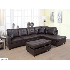 3 Piece Sectional Sofa Set Storage Ottoman Left Chaise Lounge and 3 Seater Sofa Faux Leather Upholstered Sofa Set with 2 Cushions for Living Room