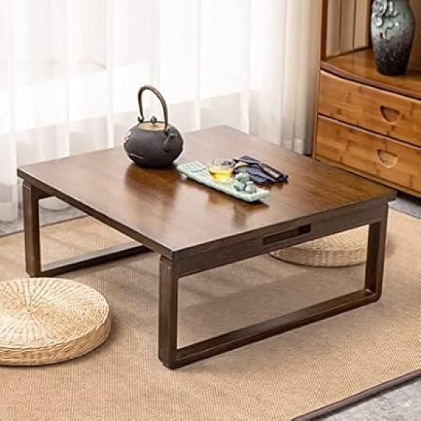 Generisch Multifunktionaler faltbarer niedriger Tisch aus Bambus für Kinder, Kunst und Esszimmer, japanischer Stil, Couchtisch mit klappbaren Beinen, quadratischer Teetisch für den Haushalt (Braun, 70 x 70 x