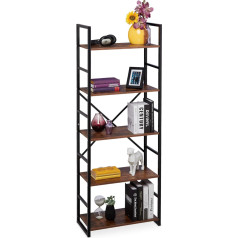 Relaxdays Industrial Bookcase with 5 Levels, H x W x D: 158.5 x 60 x 30 cm, MDF & Metal, Office File Shelf, Brown/Black