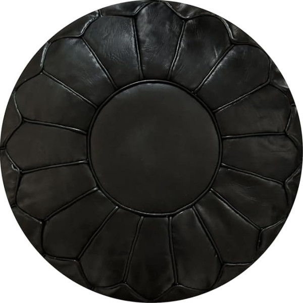 See The Good XL Genuine Leather Pouf - Handmade - Filled - Ottoman Bean Bag Footstool Pouf (Black)