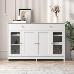 Idemon Sideboard with White Wood Grain Four Doors with Three Drawers Living Room Dining Room Wood Colour and White (120X37X80CM)