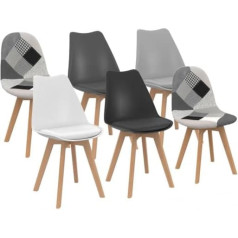 Idmarket Set of 6 Sara Dark Grey, Light Grey, White, Black and Patchwork Chairs