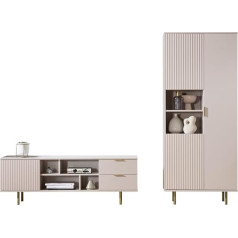 Mirjan24 Nohes III Living Room Set, Living Room Cabinet, Wall Panel, Metal Feet and Handles, Handle-Free Opening System, Drawers with Brake, in Set: Standing Shelf, TV Lowboard (Cashmere)