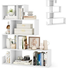 Homasis Bookcase with 5 Levels, S-Shape Standing Shelf with Open Shelves, Storage Shelf, Wood, Stair Shelf with Tilt Protection, Room Divider for Living Room, Study, 80 x 22 x 100 cm (White)