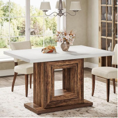 Tribesigns Farmhouse Dining Table for 4 Seater White Kitchen Dining Table with Durable Base Rustic Wooden Dining Table for Home Dining Small Space White and Brown