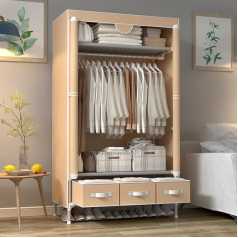 Anmas Power Portable Canvas Wardrobe with 3 Drawers, Portable Closet with Clothes Rail and Clothes Shelves, 90 x 45 x 170 cm, Wardrobe for Bedroom, Light Coffee