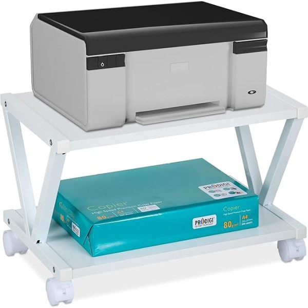 Relaxdays Printer Stand 2 Tier Printer Trolley H x W x D 28 x 44 x 28.5 cm with Wheels Printer Table White