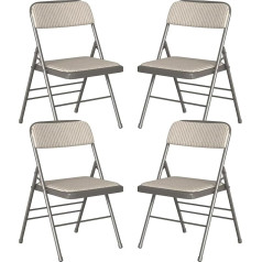 Rcynview Set of 4 Folding Chairs, Padded Beige/Grey Striped Folding Chairs with Metal Frame, Folding Chair Made of Fabric, Camping Chair, Balcony Garden Chairs, Folding Chair for Guest Events