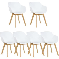 Dorafair Set of 6 Living Room Chairs, Dining Room Chairs, Scandinavian Modern Design Chairs, Kitchen Chairs, Armrest with Solid Beech Wood Leg, White