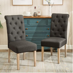 Roundhill Furniture Habit Solid Wood Tufted Parsons Dining Chair, Set of 2, Fabric, Charcoal