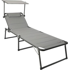 Homecall Aluminium Sun Lounger with 2 x 1 Textilene Padding Quick Dry Foam Bag and Sun Canopy XXL (200x70cm) Light Grey