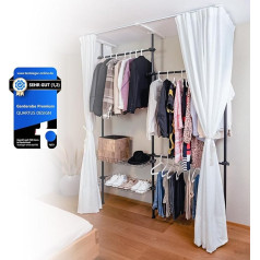 Quartus Design Wardrobe System - Premium - Curtain Edition [Flexible and Stable] - Open Wardrobe, Telescopic Shelf, Easy Assembly - Ideal for Bedroom, Hallway, Bathroom