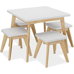 Relaxdays Children's Seating Set, 5 Pieces, Children's Table with 4 Stools, Girls and Boys, Seating Area for Children's Room, White/Natural