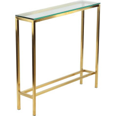 Cortesi Home Julie Slim Console Table, 28 x 8 Inch, Brushed Gold with Clear 10mm Glass