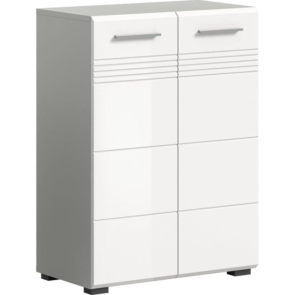 Xonox.home Copa Bathroom Midi Cupboard Chest of Drawers in Light Grey Replica and White High Gloss Deep Drawn Approx. 60 x 80 x 30 cm