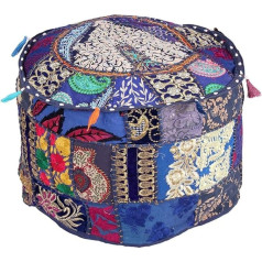 Bhagyodayfashions Indian Round Patchwork Footstool Cover | Indoor Living Room Leg Support | Ergonomic Design for Body Support | Durable and Comfortable Boho Decoration Pouf Covers (Blue, 18 x 14 Inch)