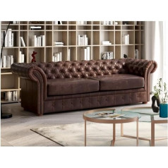 Vente-Unique - Chesterfield Leather Sofa 3-Seater - Vintage Leather - Brown - CLOTAIRE