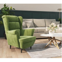 Hommdiy Wingback Armchair, TV Chair, Relaxing Chair, Upholstered Chair for Living Room, Light Green, Velvet