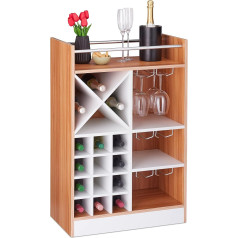 Relaxdays Wine Rack with Glass Holder, 22 Bottles, Freestanding, Wine and Champagne, Home Bar, H x W x D: 96 x 63 x 35 cm, Brown