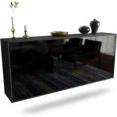 Dekati Costa Mesa Hanging Sideboard (180 x 77 x 35 cm) Anthracite Matt Body - Front High Gloss Black - Push to Open
