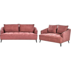 Beliani Hobro 5 Seater Sofa Set Fabric Red Quilted with Armrests Loose Back Cushions