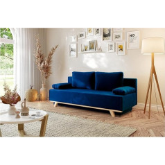 Meblini Zendaya Sofa with Sleep Function, Extendable Sofa Bed with Bed Box, Sofa Bed, Couch with Sleep Function, Folding Sofa, Zendaya, 200 x 89 x 95 cm, Blue Velvet