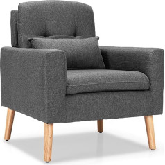 Relax4Life Armchair with Cushion, Lounge Chair with Solid Wood Legs, Relaxing Chair with Armrests, Lumbar Cushion, Wingback Chair, Padded, Armrest Chair for Bedroom, Living Room, Office, 77 x 73 x 85