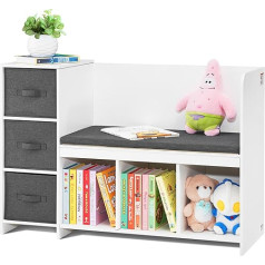Vevor Children's Reading Bench, Bookcase and Bookcase for Toddlers with Removable Seat Cushion, Storage Bench with 6 Compartments and 3 Drawers, Ideal for Playroom, Bedroom, Living Room
