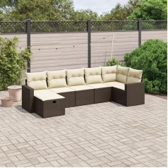Homgoday Gartenmöbel-Set 7-teilig mit braunen Kissen aus Polyrattan, Outdoor-Sofas für den Garten, Set für den Außenbereich, Gartenmöbel-Set J1