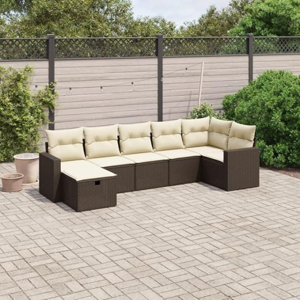 Homgoday Gartenmöbel-Set 7-teilig mit braunen Kissen aus Polyrattan, Outdoor-Sofas für den Garten, Set für den Außenbereich, Gartenmöbel-Set J1
