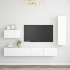 Homgoday TV Furniture Set of 4 White Chipboard TV Cabinet Cabinet Cabinet for TV Coffee Table Living Room TV Stand for Living Room