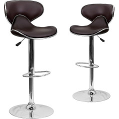Flash Furniture Aidan Modern Cozy Medium Back Vinyl Bar Stools Height Adjustable Chrome Bar Stools Brown Set of 2