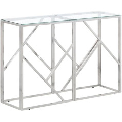 Vidaxl Console Table, Console Side Table, Easy Care, Wall Table for Living Room, Hallway, Hallway Table, Modern, Silver, Stainless Steel, Tempered Glass