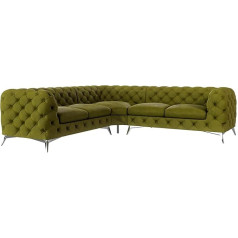 S-Style Möbel Maria Corner Sofa, 5-Seater Chesterfield Corner Sofa, for Living Room, Lounge Couch with Chrome-Plated Feet, Furniture, Freestanding Upholstery, Sofas, Couches, Olive Green, 262 x 262 x
