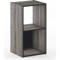 Furinno Pelli 2 Tier Cube Storage Cabinet, Wood, French Oak, Grey/Black, 29.49 x 31.09 x 61.39 cm