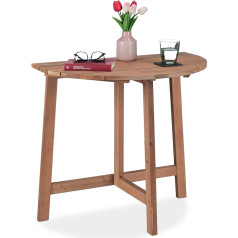 Relaxdays Folding Table, Semicircular, H x W x D: 74 x 80 x 50 cm, Balcony, Patio & Garden, Wood, Outdoor, Wall Folding Table, Brown