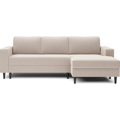 Selsey - Nalika L-shaped corner sofa bed with cream hydrophobic velour container on the right side