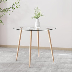 Goldfan Dining Table Glass Dining Room Table Modern Kitchen Table with Metal Legs Modern Style Round Table for Living Room Office Kitchen, Glass