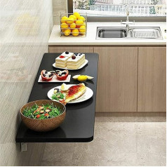 ‎Generisch Floating Folding Table with Shelves Wall Mounted Folding Dining Table for Kitchen Cafe Home Office Bedroom Wooden Bookcase Study Black (100x30cm)