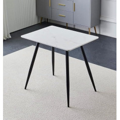 Hallowood Furniture Cullompton Small Dining Table, Rectangle Kitchen Table, White Marble Effect Dining Table, Black Metal Legs, Dining Tables for Home and Cafe (80x60cm)