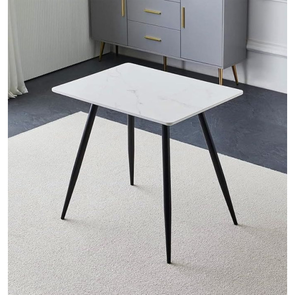 Hallowood Furniture Cullompton Small Dining Table, Rectangle Kitchen Table, White Marble Effect Dining Table, Black Metal Legs, Dining Tables for Home and Cafe (80x60cm)