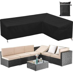 COOSOO Corner Sofa Cover Outdoor Waterproof Durable 210D Oxford V/L Shape Couch Rattan Corner Sofa Table Chair Protective Cover with Storage Bag L Shape:L222cm