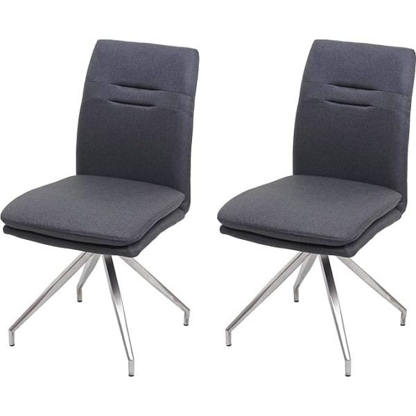 Mendler Set of 2 Dining Room Chairs HWC-H70 Kitchen Chair Recliner Chair Fabric / Textile Brushed Stainless Steel Dark Grey