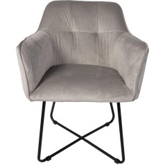 SAM Kirin Dining Room Chair, Velvet Cover, Silver, Black Metal Feet, Scandinavian Style Armrest, Upholstered Chair with Stitching