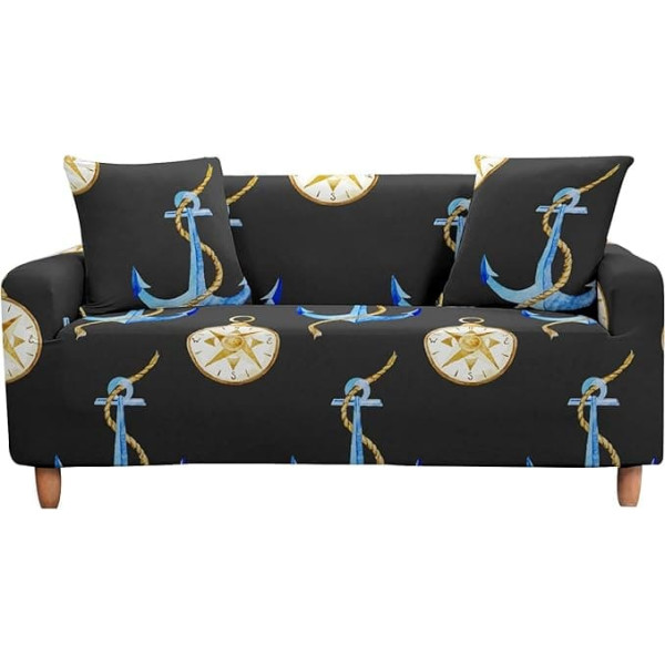 Enen Sofa Cover Stretch, Ship Anchor Print Sofa Cover Elastic 1/2/3/4-Seater Sofa Cover Non-Slip Protective Cover for Sofa, Sofa Covers, Couch Cover, Sofa Throws (4 Seater (235-300 cm), Watch)