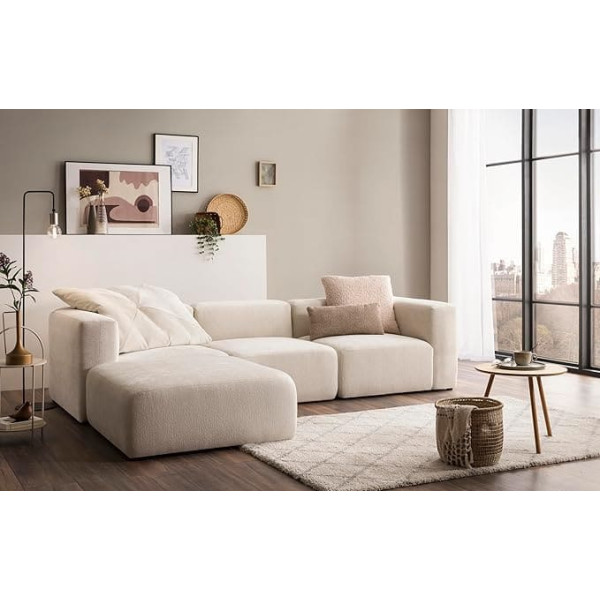 Domo. Collection Adrian Corner Sofa, Modular Sofa, L-Shaped Made of 2 x Corner Chairs, 1 x Armchair and 1 x Stool, Modular Couch, 4 Upholstery Elements, Corner Couch 301 x 193 x 69 cm (W x D x H),