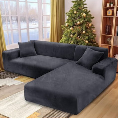 ‎Nakihouse NAKIHOUSE Thick Velvet Sofa Throws Sofa Cover with One Cushion Cover, Super Soft Elastic Sofa Cover in Grey Colour for 1/2/3/4 Seater (L-Shaped Corner Sofa Requires Two)