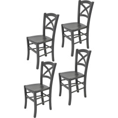 T M C S Tommychairs Set of 4 Cross Chairs for Kitchen and Dining Room, Robust Structure Made of Lacquered Beech Wood in Dark Grey and Seat Made of Varnished Wood in Dark Grey