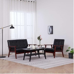 Klyeon 2-Piece Sofa Set Black Faux Leather, Cosy Scandinavian Couch Set with Chair and Sofa: Relax and Enjoy Living Room, Sofas