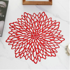 Mesnt Tischset PVC Blumen, 2er-Set Hohle Blume Platzsets, Küchen-Tischsets für Esstisch, 38x38cm, Rot